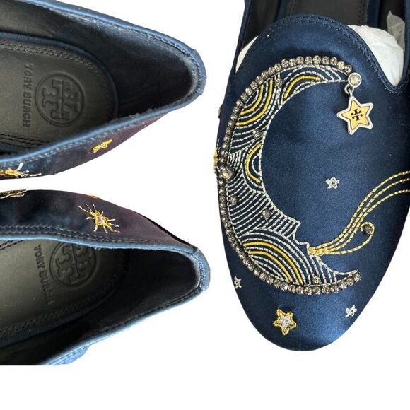 TORY BURCH MOON STARS EMBROIDERED CELESTIAL SLIP ON FLAT LOAFER SZ. 10 NIB - Picture 4 of 6